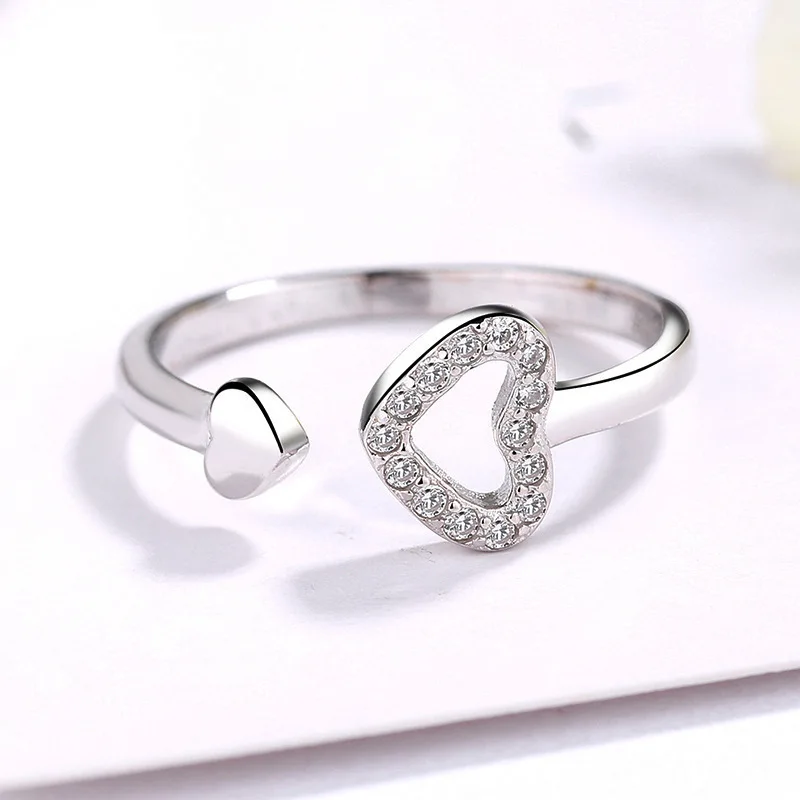 925 Sterling Silver Cute Heart Crystal Statement Rings For Women Girls Valentines Day Gift Luxury Jewelry Wholesale