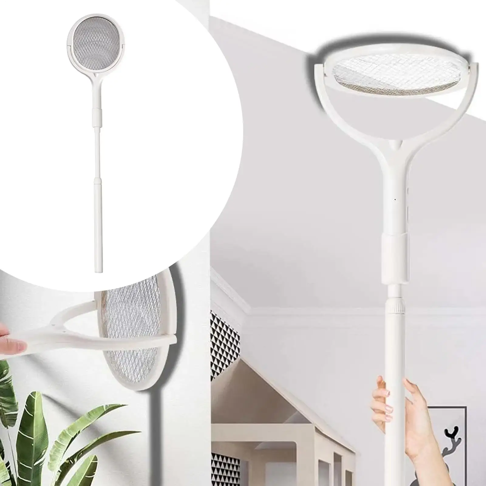 

Fly Zapper Racket Electric Fly Swatter Repeller Rotating Head Telescopic Swatter for Home Camping Outdoors Kitchen Living Room