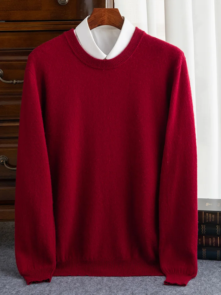Spring Autumn Men Sweater 100% Cashmere Long Sleeve O-neck Pullover Soft Warm Pure Color Large Size Knitwear Men Clothing
