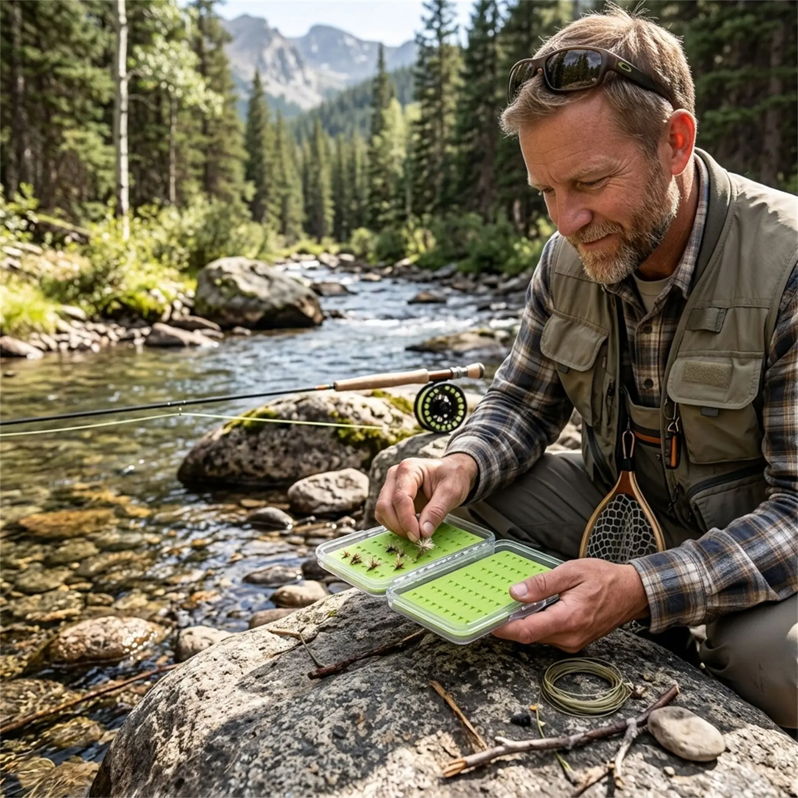 Acrylic Fly Fishing Box With Silicone Slots Durable Green Compact Design For Outdoor Use