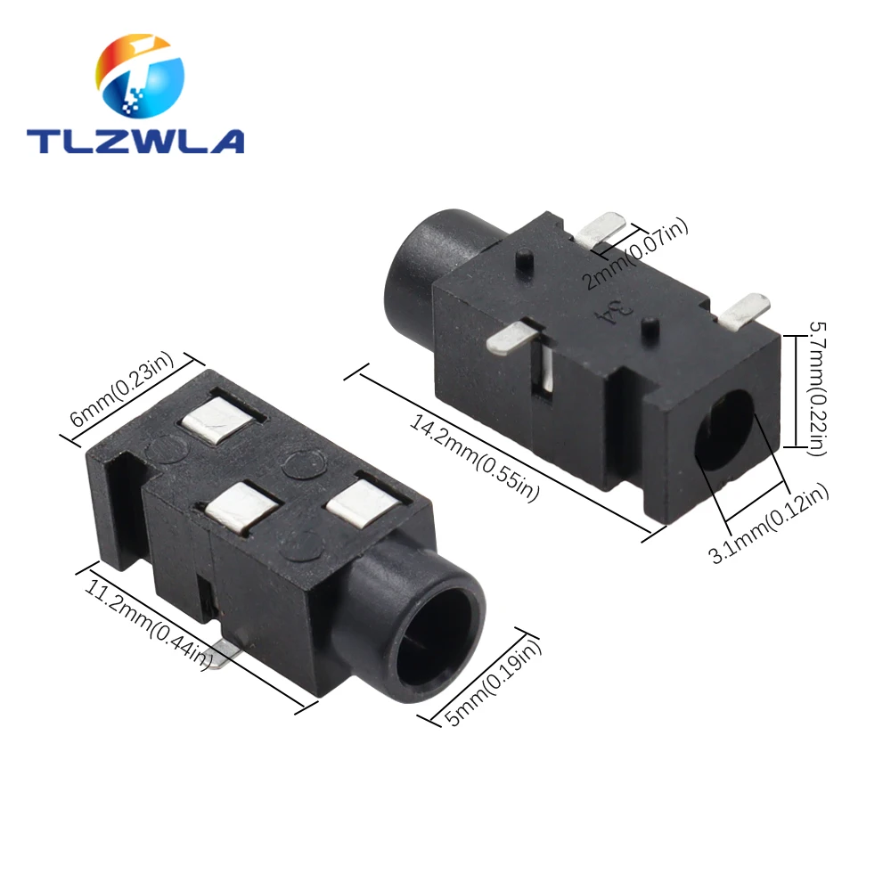 10PCS Earphone Socket 3.5MM Audio Socket PJ-320 3Pin SMD Belt Column 3.5 Headset Female Seat PJ320B