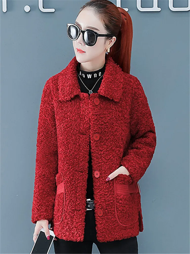 2023 Autumn Winter Women Clothes Lamb Wool Coat Korean Fashion Single-breasted Warm Faux Fur Jacket Femme Chaquetas Para Mujeres