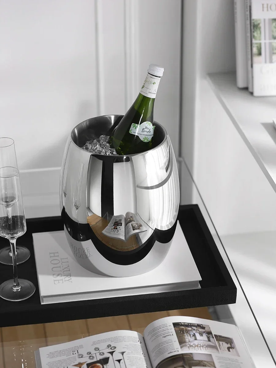 Portable Double Layer Ice Bucket, Stainless Steel Champagne Bucket, Beer Cooler, Luxury Bar Accessory For Home Decor, Party, Re