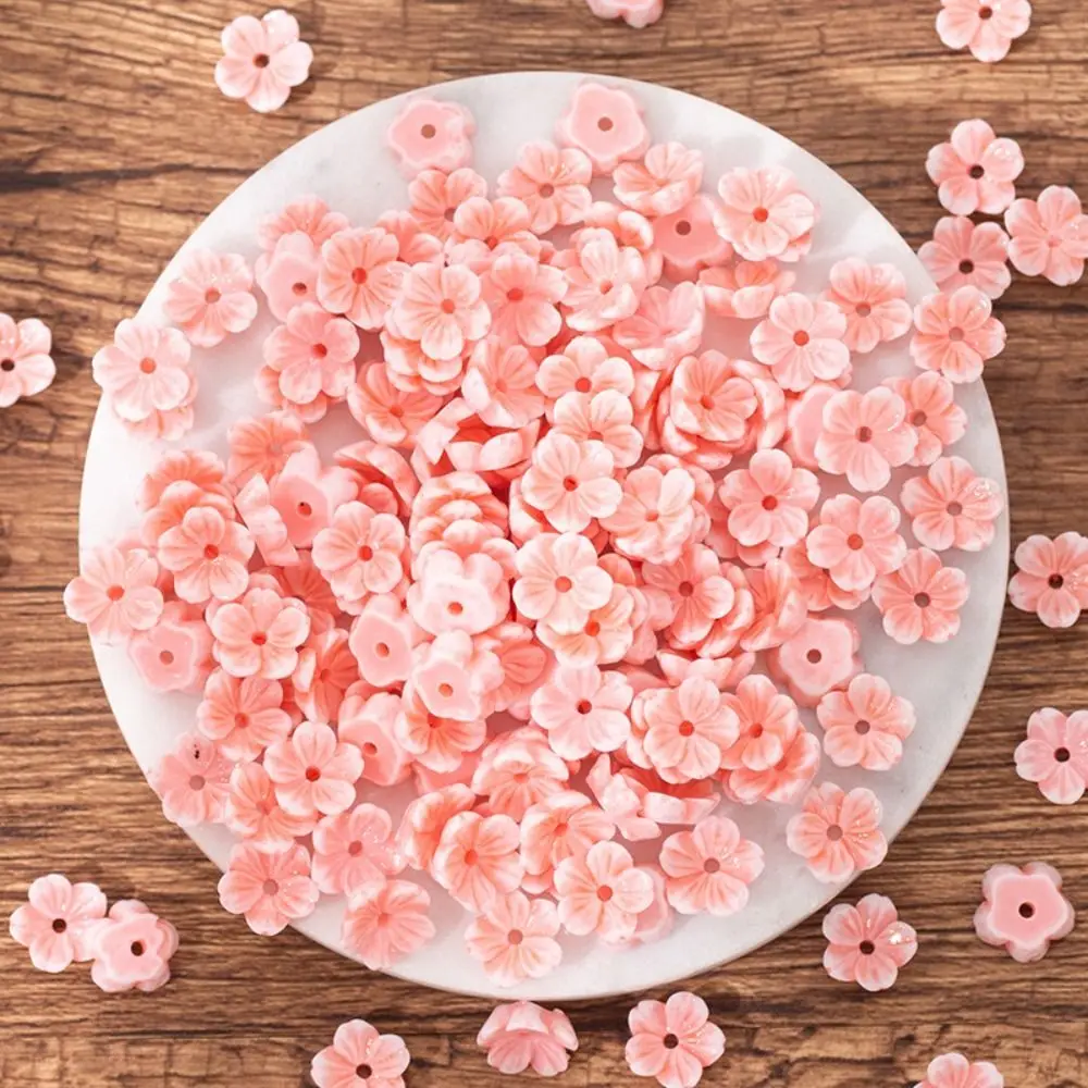 

10PCS DIY Making Pink Flower Resin Beads Resin 11mm 14mm Lampwork Beads Torus Charms Bracelets Spacer Beads Hair Clip