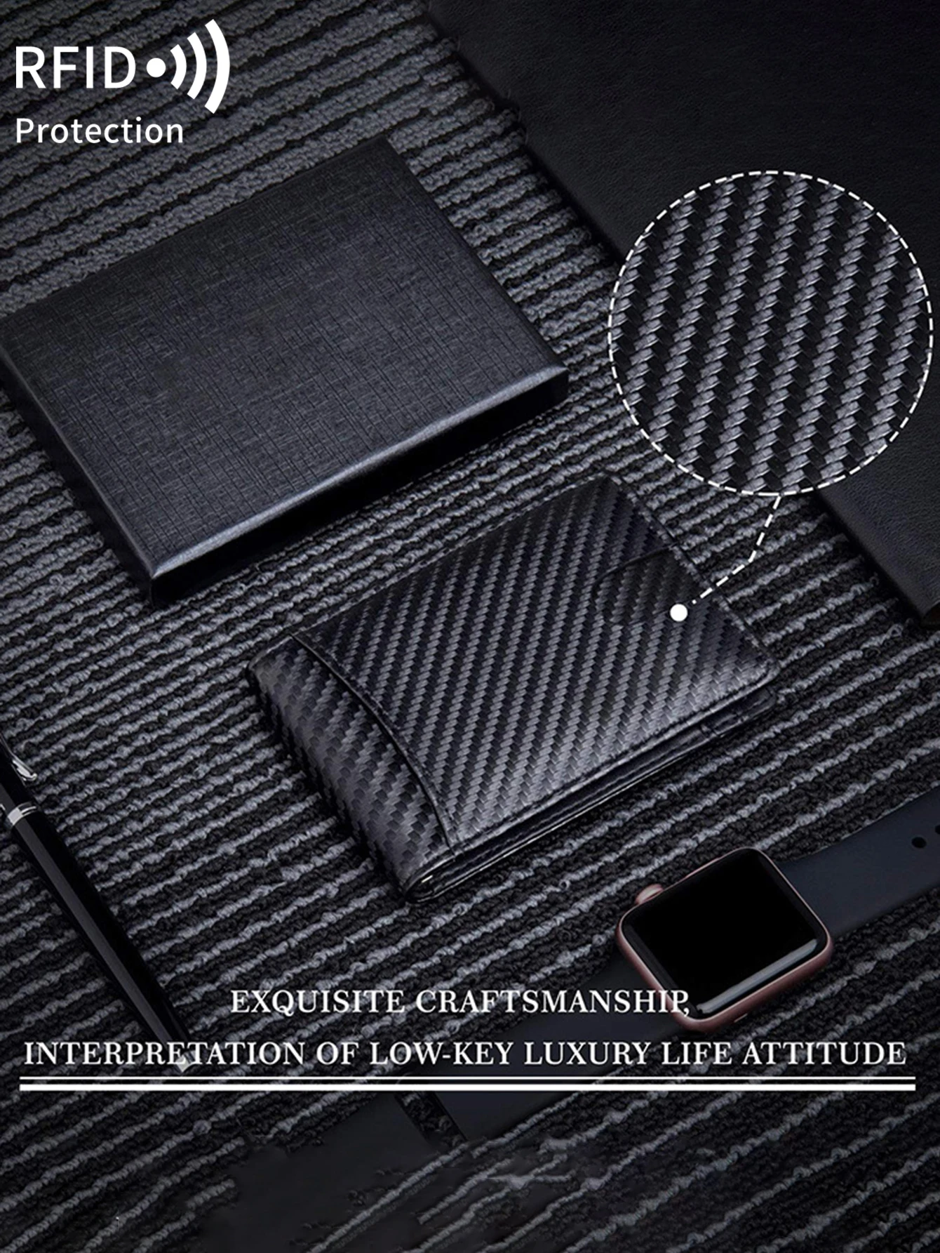 RFID carbon fiber men's wallet multifunctional ultra-thin mini 7-card slot/short card bag large capacity portable men's wallet