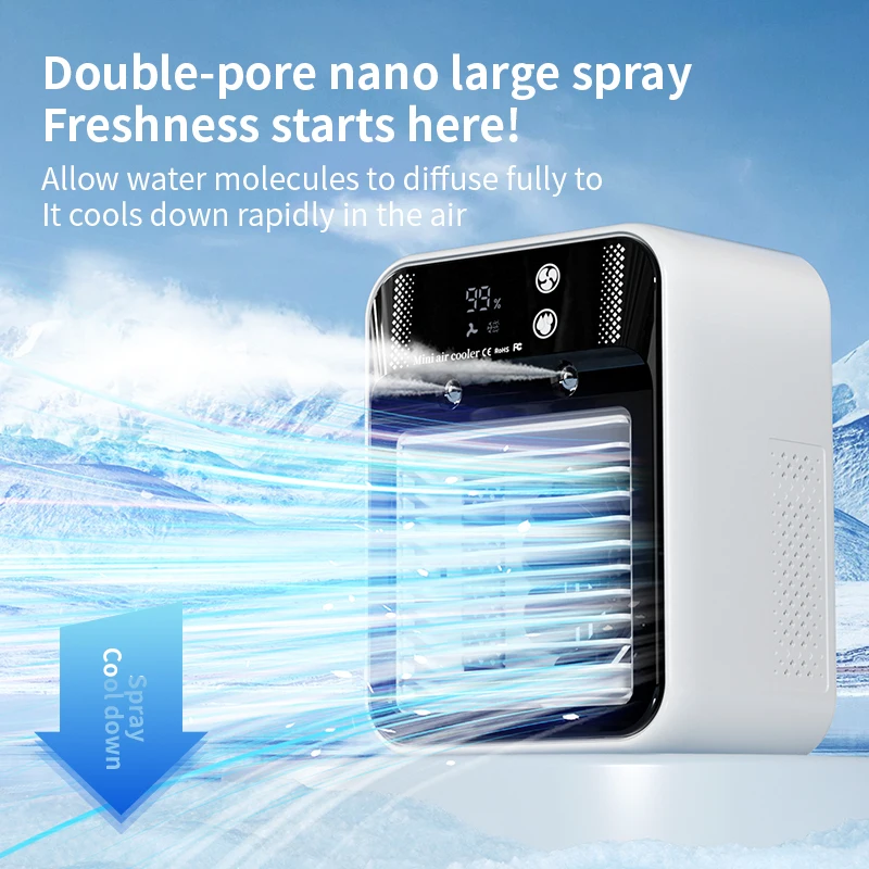 Portable Mini Air Conditioner for Dormitory | Fast Cooling Ultrasonic Nano Mist LCD Display Rechargeable Portable Outdoor Cooler image 5