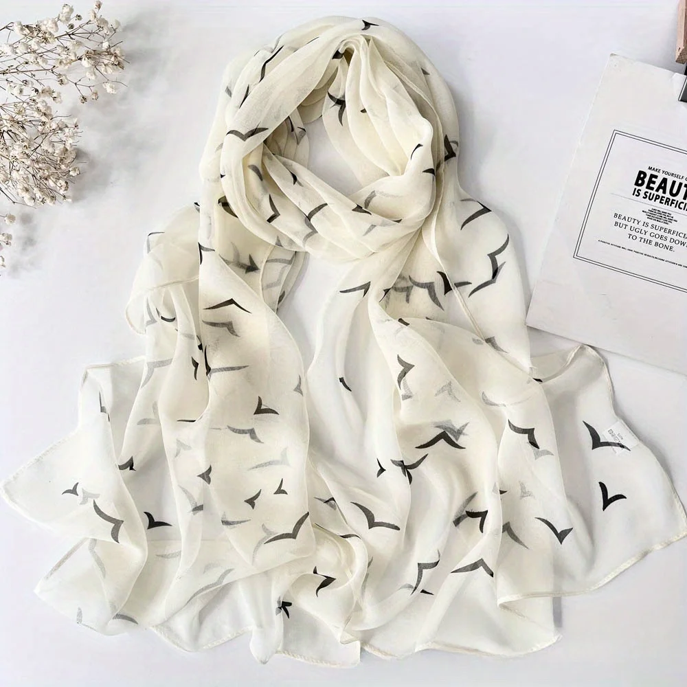 

Летний простой шарф с геометрическим солнцезащитным кремом «Чайка», пляжное полотенце, длинный женский однотонный тонкий шарф, шарф для женщин