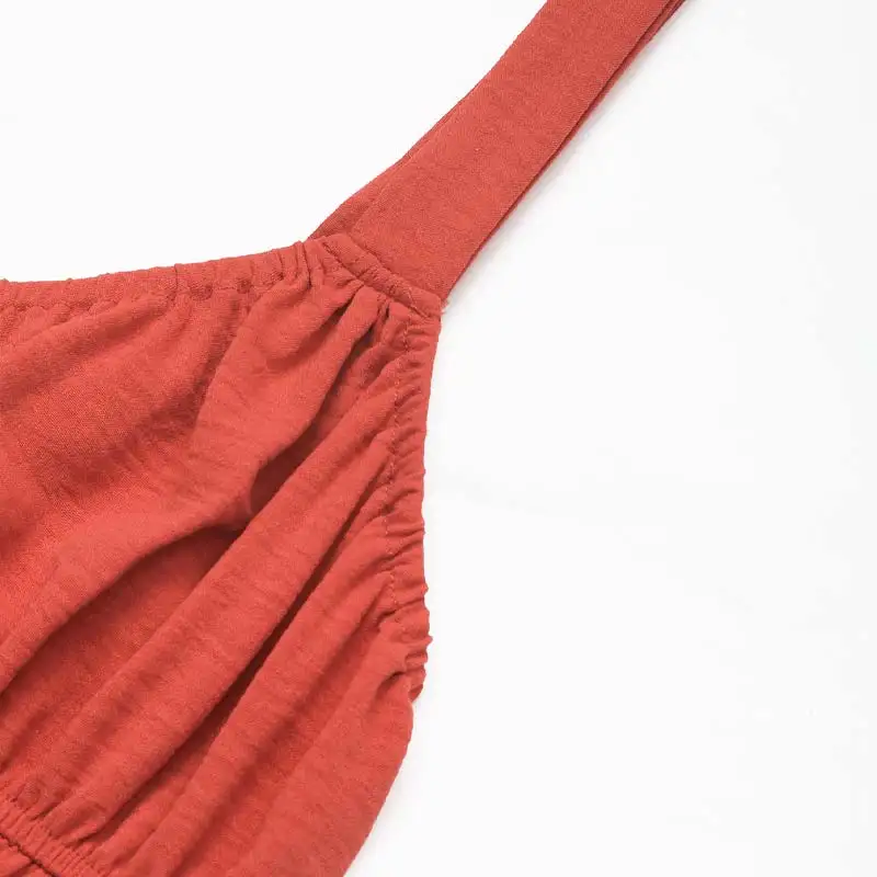 Dames kastanjebruine cami midi-jurk met gesmokte taille, mouwloos, casual zomervakantie, dagelijks feest, Boho