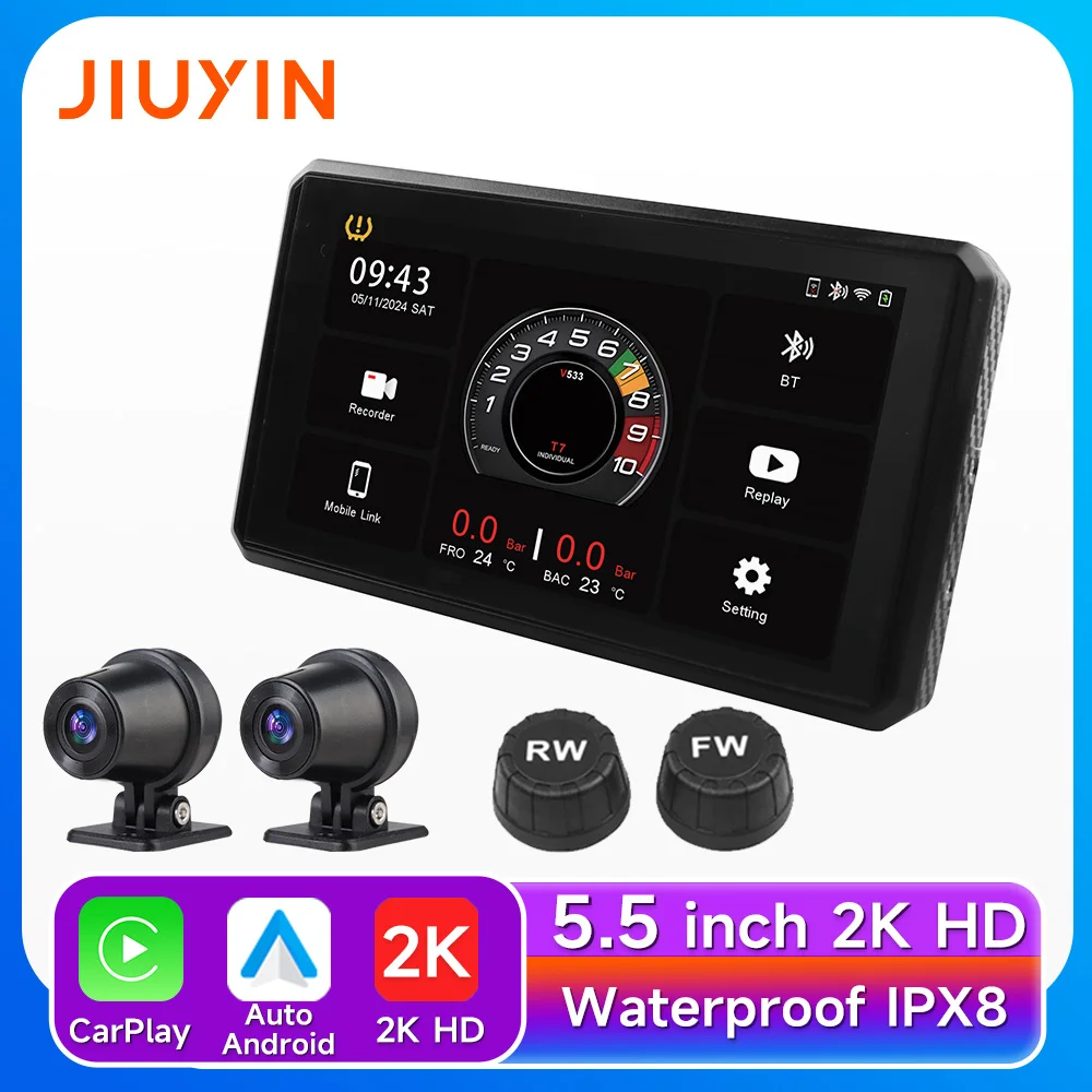 

5.5 ''motorcycle multimedia player 2K HD video recorder wireless CarPlay Android Auto GPS navigation IPX8 waterproof screen BT