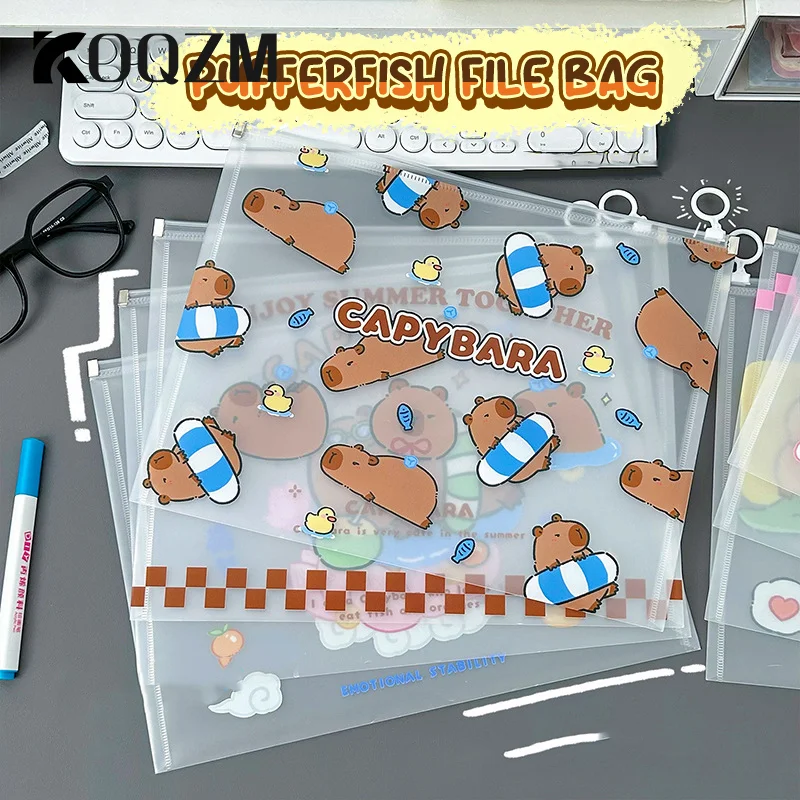 

Cartoon Capybara A4 File Bag Stationery Storage Pouch Transparent Document Bag Office File Holder School Folder Zipper Pouch