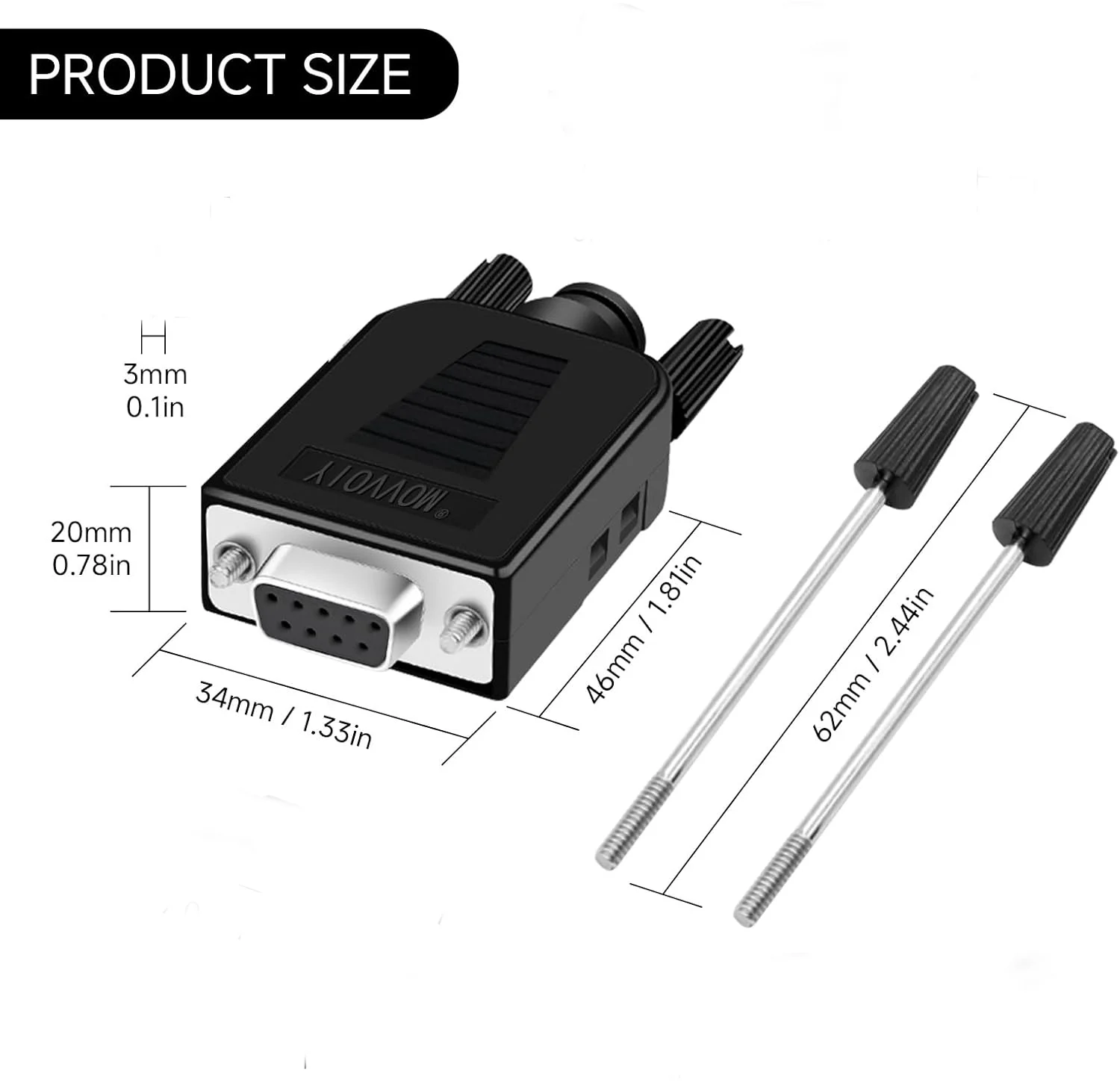 RS232 RS485 DB9 Connector Male Female 9 Pin Breakout Terminals COM Connector D-SUB Terminals 21-24 AWG Wire Solderless Connector