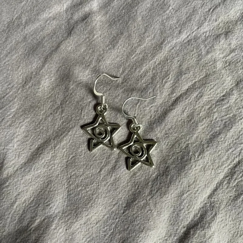 Y2k Personalized Pentagram Swirl Silver Color Earrings Women Fashion Party Vacation Sweet Cool Hottie Jewelry Accessories