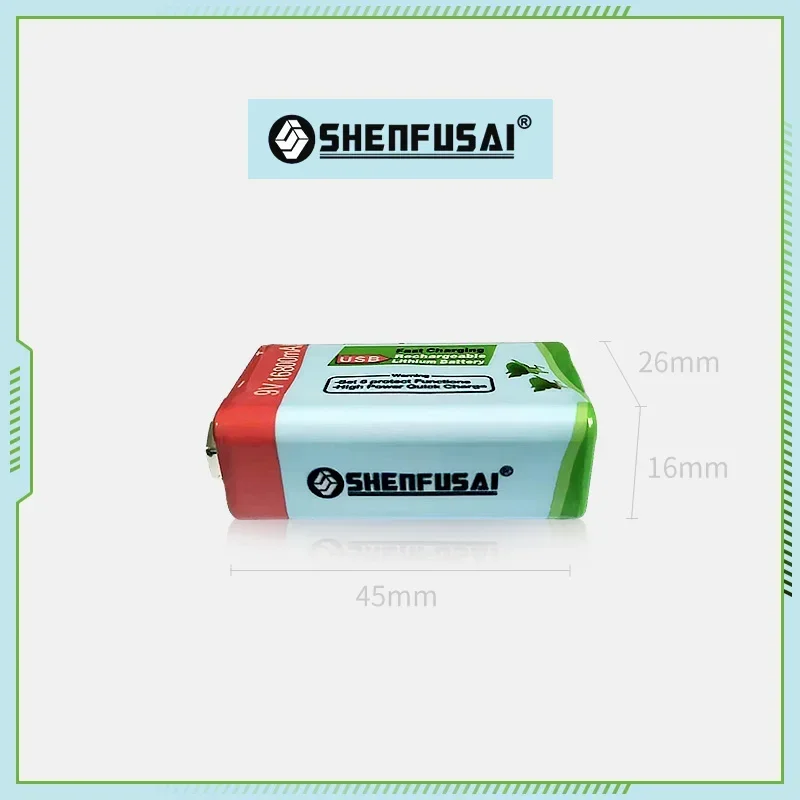 SHENFUSAI-USB lithium-ion battery, 9V, 16800MAH, rechargeable lithium-ion battery, 6-year service life, suitable for microphones