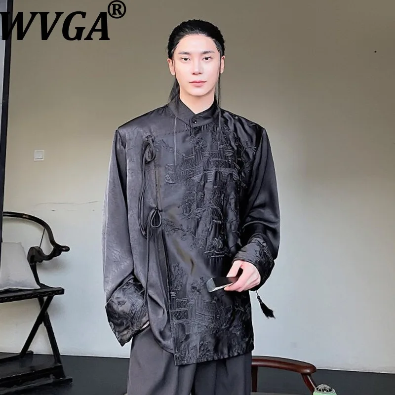 

WVGA Spring New Man Tide Chinese Style Stand Collar Embroidered Trendy Long Sleeve Shirts Niche Chic Casual High-end Tops W20492