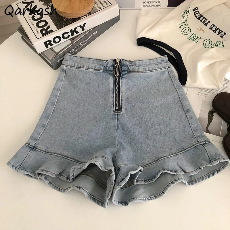 Denim Ruffles Shorts Women Streetwear Cute Y2k Clothes Aesthetic Ulzzang Vintage Retro High Waist Stylish New Arrival Casual Ins