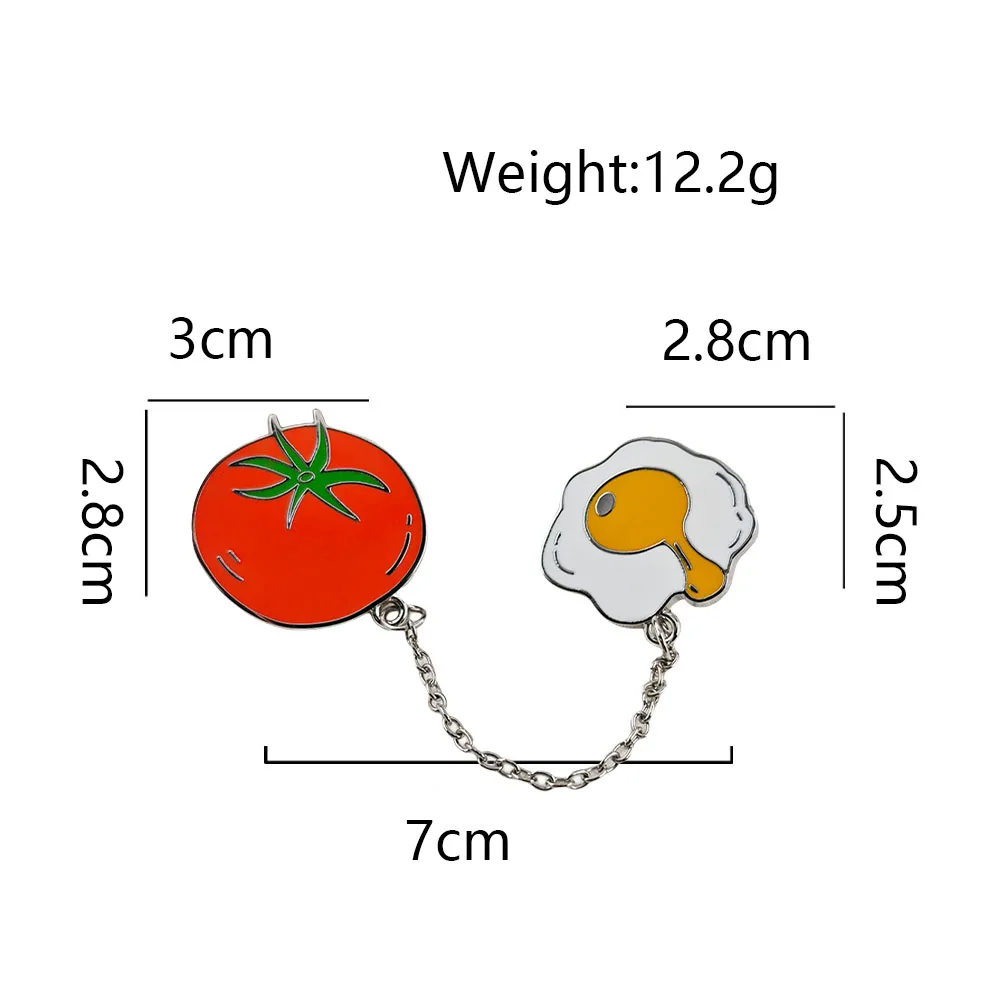 Cute Tomato Fried Egg Enamel Pin with Chain Funny Cooking Food Brooch Metal Badge Shirt Collar Pins Jewelry Gift for Chef Friend