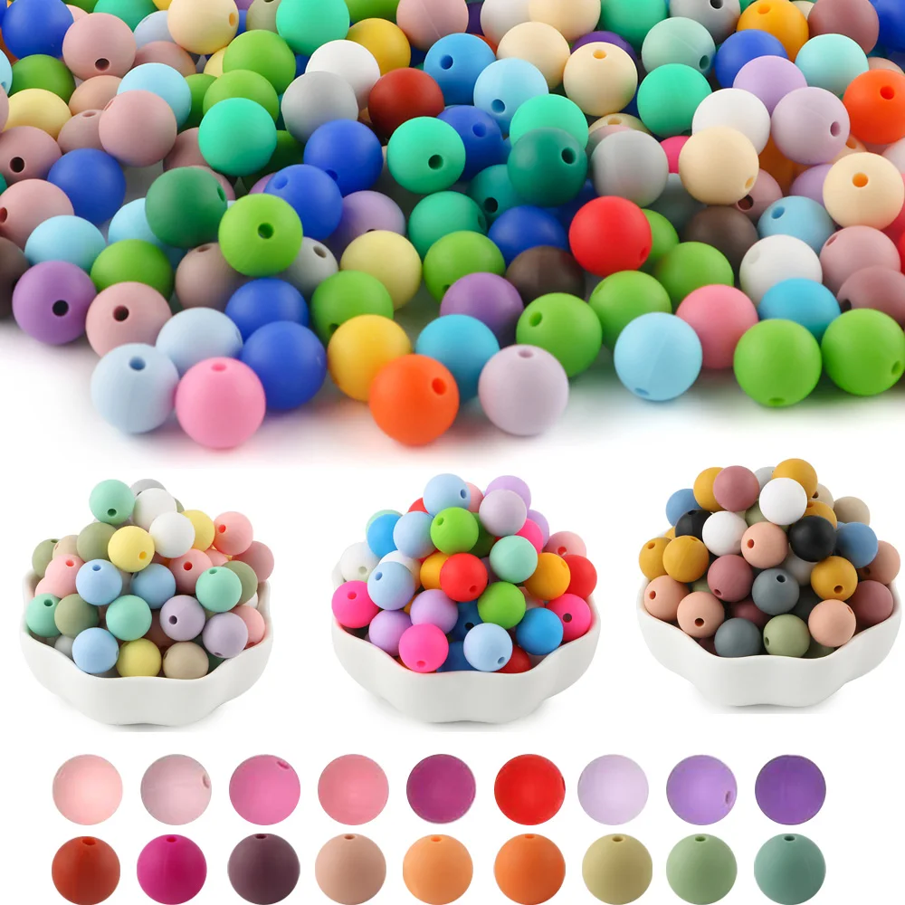 50pcs Silicone Beads 9/12/15MM Round Focal Beads DIY Necklace Bracelets Pen Keychain Necklace  Jewelry Accessories