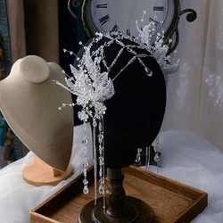 leaf Hair Clips Bead head Chain tiara Clip Headdress Set Beaded Crystal Bride Hair Accessories Wedding