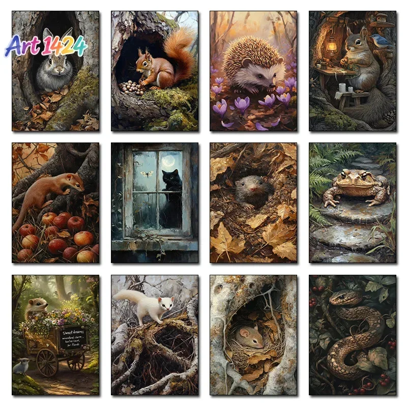 Retro Realism Naturalism Whimsical Wild Boar Water Vole Among Reeds Animals Poster Canvas Paintings Wall Art Pictures Home Decor