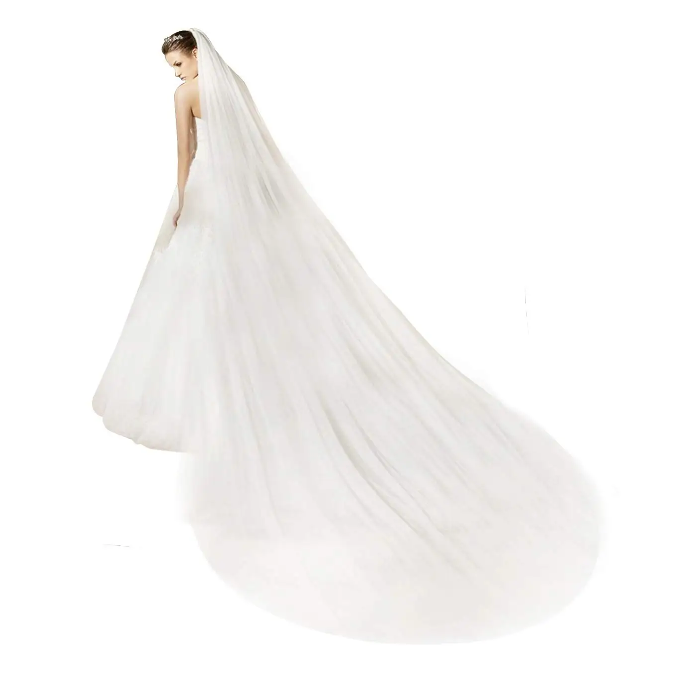 

Bridal Wedding Veil 2T 3M Trailing Long Cut Edge with Comb White Ivory