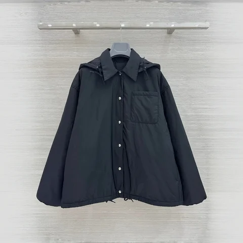 2026 High Quality Black Detachable Hood Light Padded Short Jacket woman's tops TC26818114