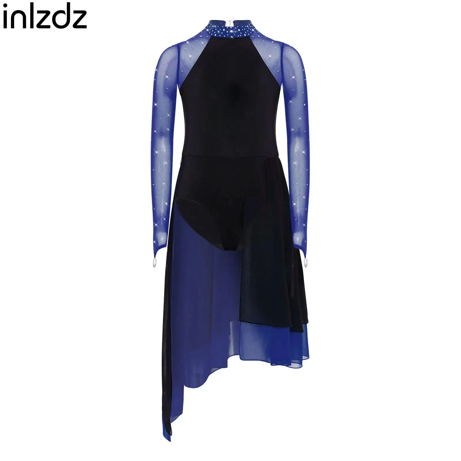 

Girls Lyrical Dance Dress Contemporary Modern Dancing Costume Halter Long Sleeve Leotard Dress for Performance Party Competition