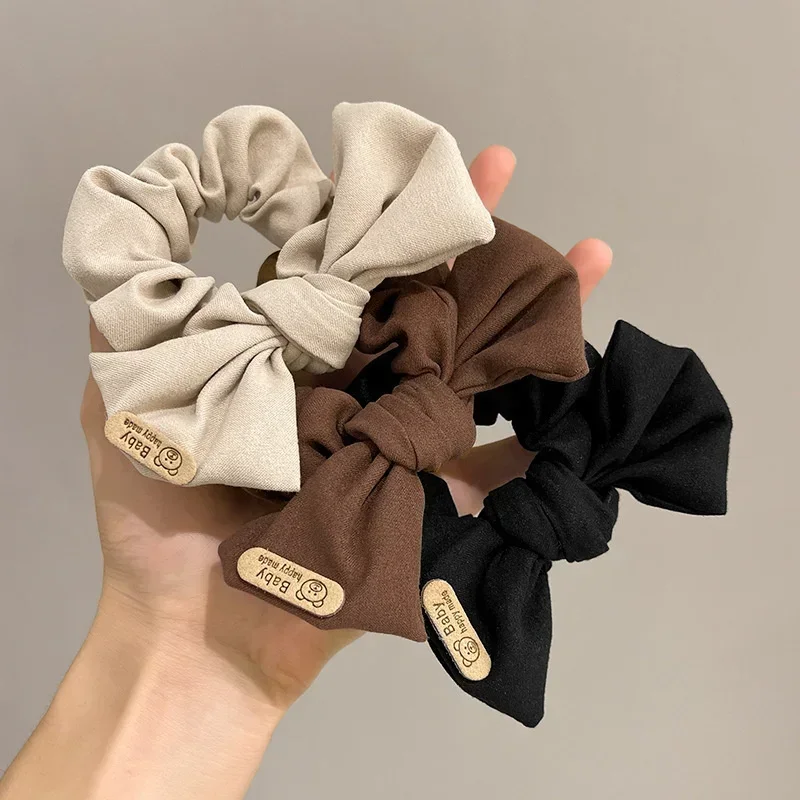 Korean Scrunchy Big Bow Hair Ropes Solid Color Hair Accessories for Girls Cloth Fabric Hair Band Retro Women\'s Ponytail Holder