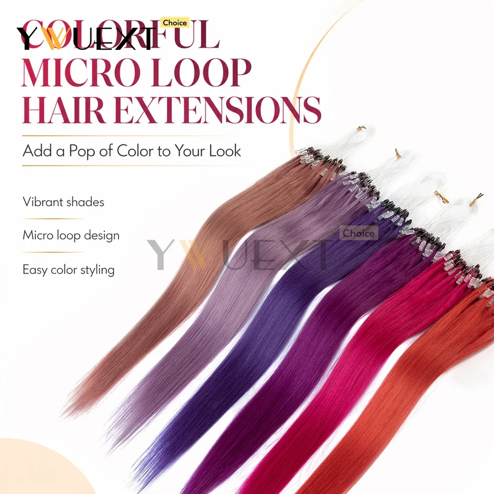 Micro Loop Ring Link Hair Real Human Hair Extensions Machine Remy Fancy Colors 12-20 inches Natural Striaght Hair Y2K Styles