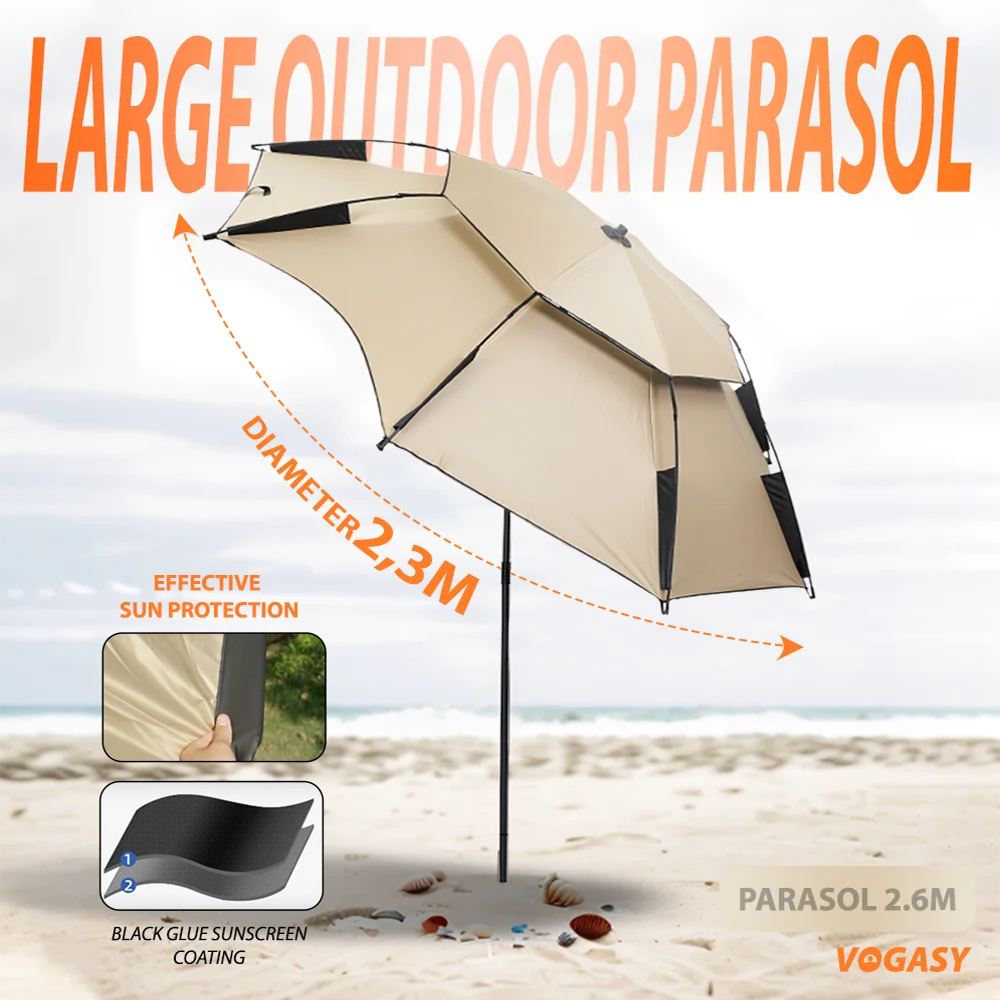 

Customizable Beige Khaki Outdoor Beach Parasol Large Garden Umbrella Camping Fishing