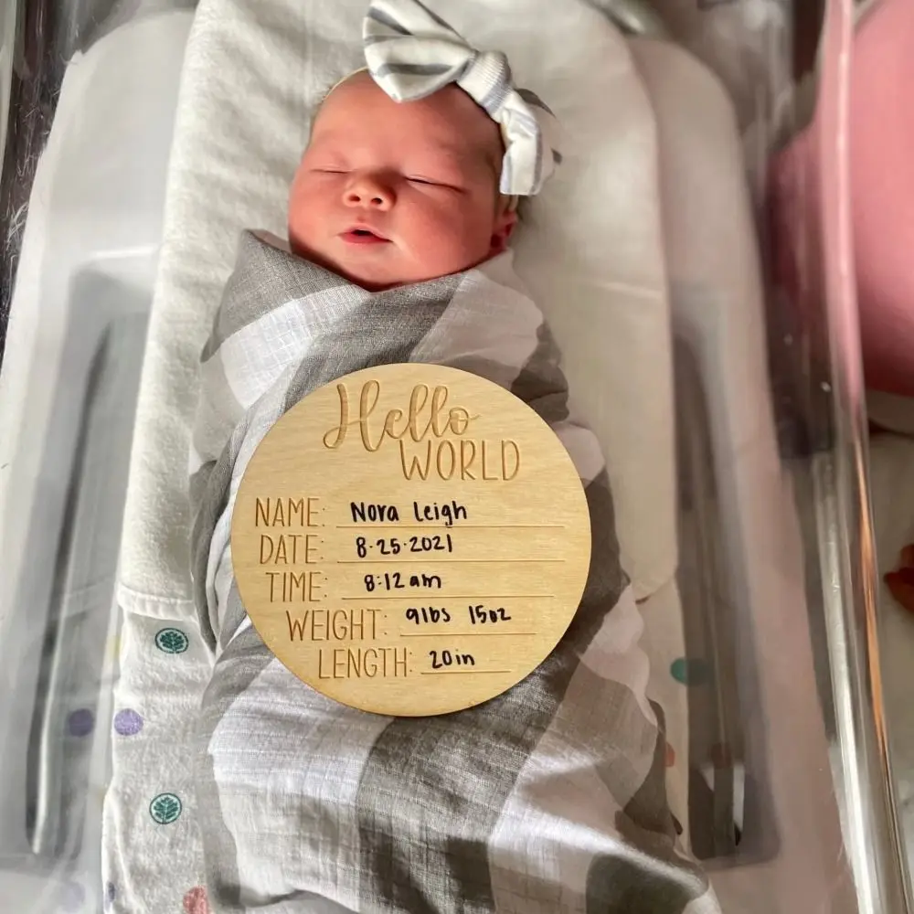 Letrero de madera para anuncio de bebé, placas de bienvenida para recién nacido, Hello World, 15 cm
