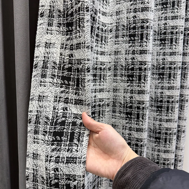French Chenel Jacquard Black and White Plaid Medieval Curtain Fabric Living Room Curtain Bedroom High-end Sense