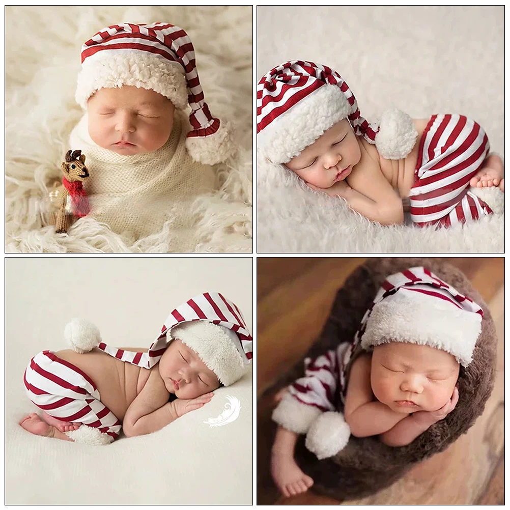

1 set Christmas Hat Shorts Set Baby Photography Prop Costume Outfit Newborn Toddler Boys Stretch Cotton Warmth Fashion Practical