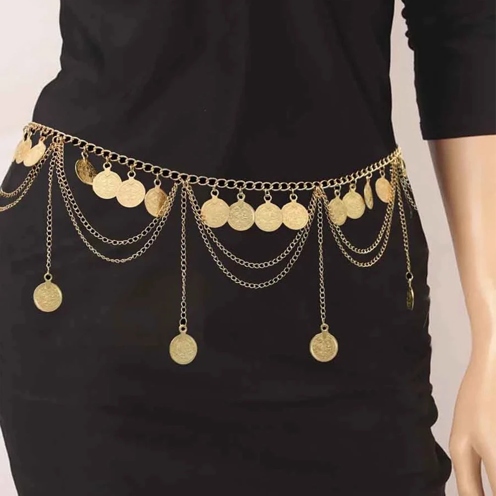 Bohemian All-match Waist Chain Tassel Coin Vintage Metal Women Belt for Dress Female High Waist Chain Belt for Women Accessories