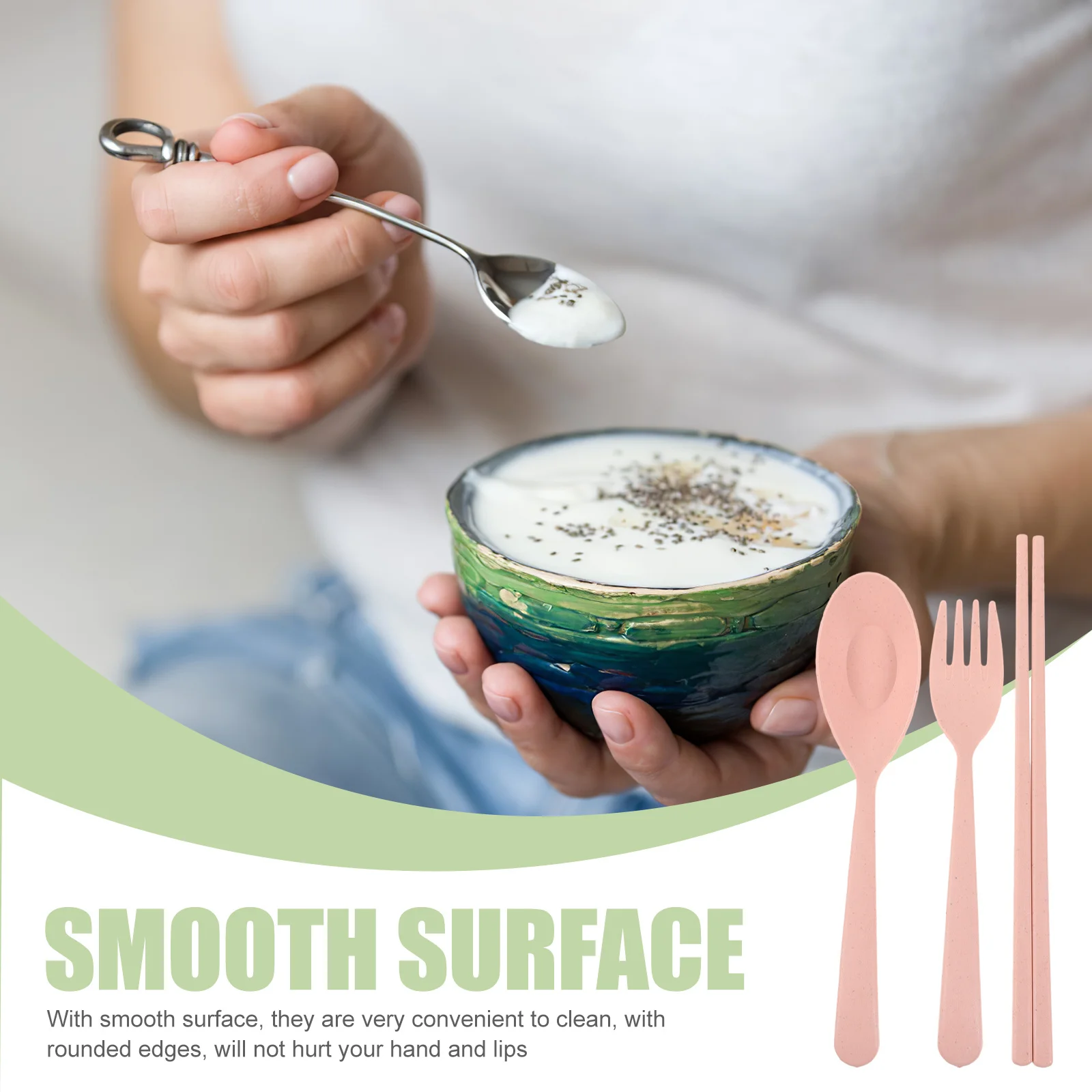 

4Sets Reusable Travel Utensils Set with Case Portable Wheat Straw Cutlery for Outdoor Picnic Lunch Camping Fork Spoon Chopsticks