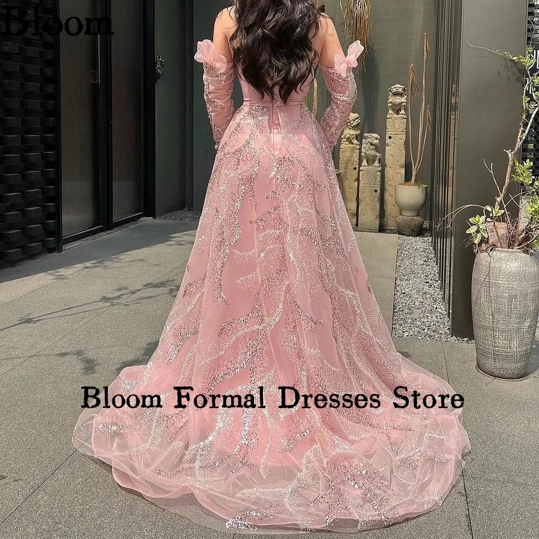 Bloom Customized Sequin Prom Dresses Side Split Oversleeves Formal Luxury Evening Dresses Wedding Party Gown vestidos de gala