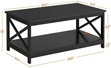 

X-Design Black Coffee Table with Lower Cocktail Table for Living Room/Apartment/Dormitory, Black Table top Nordic side table