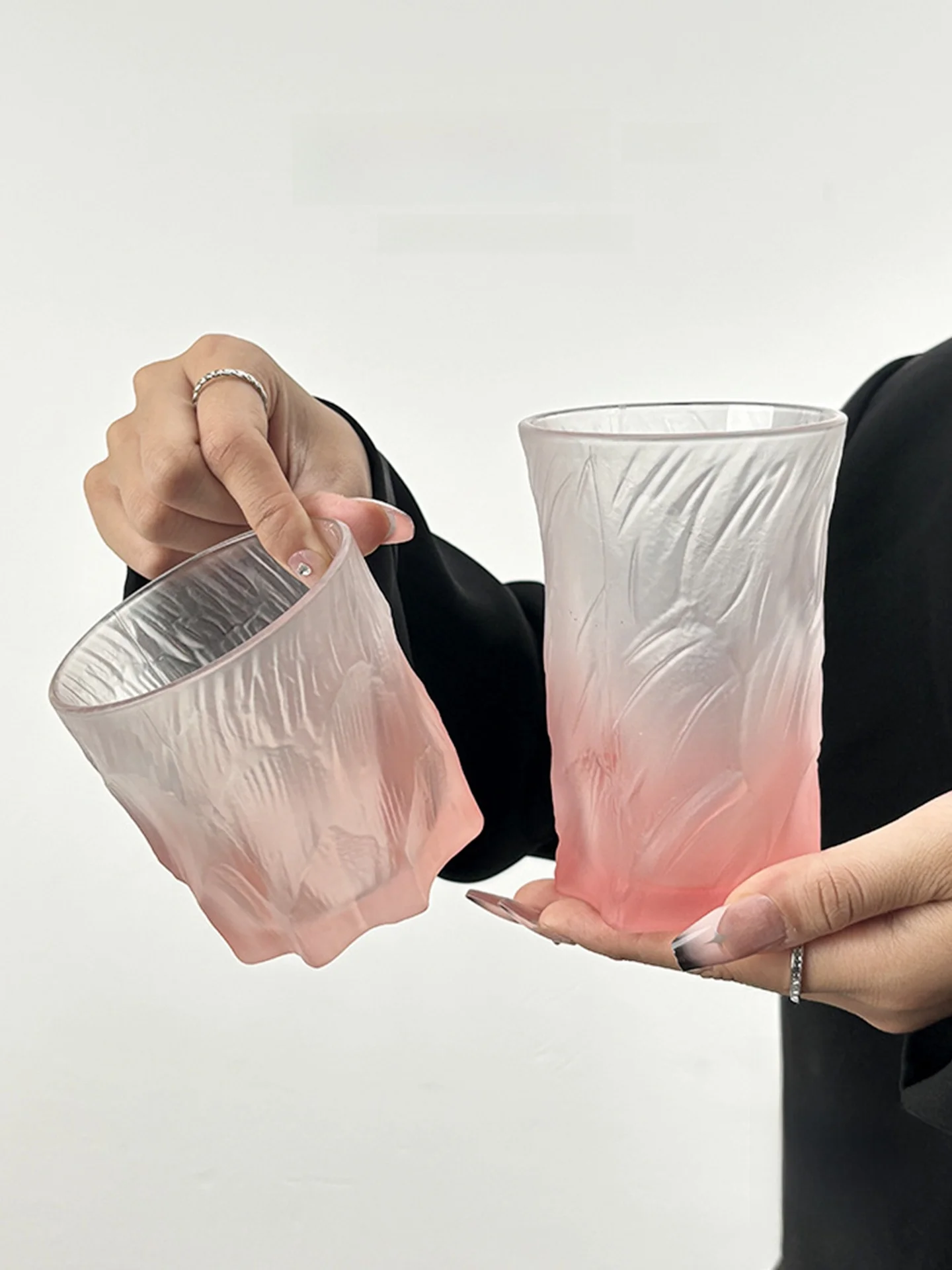

JOJOS L PD Laurel Pink Frosted Transparent Glass Cup High Aesthetic Value Glass Cup Circular ape 20mL-300mL Capaci