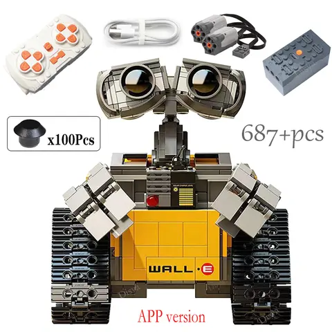 새로운 687PCS 디즈니 벽 E 하이테크 APP 전동 RC 로봇 기능 피규어 어린이를위한 기술 빌딩 블록 장난감 선물