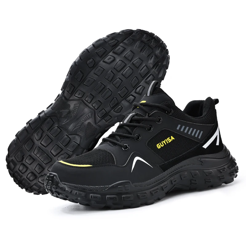 GUYISA Work shoes Safety shoes man Ultra lightweight Size 37-45 Black Anti smashing Steel toe Security protection