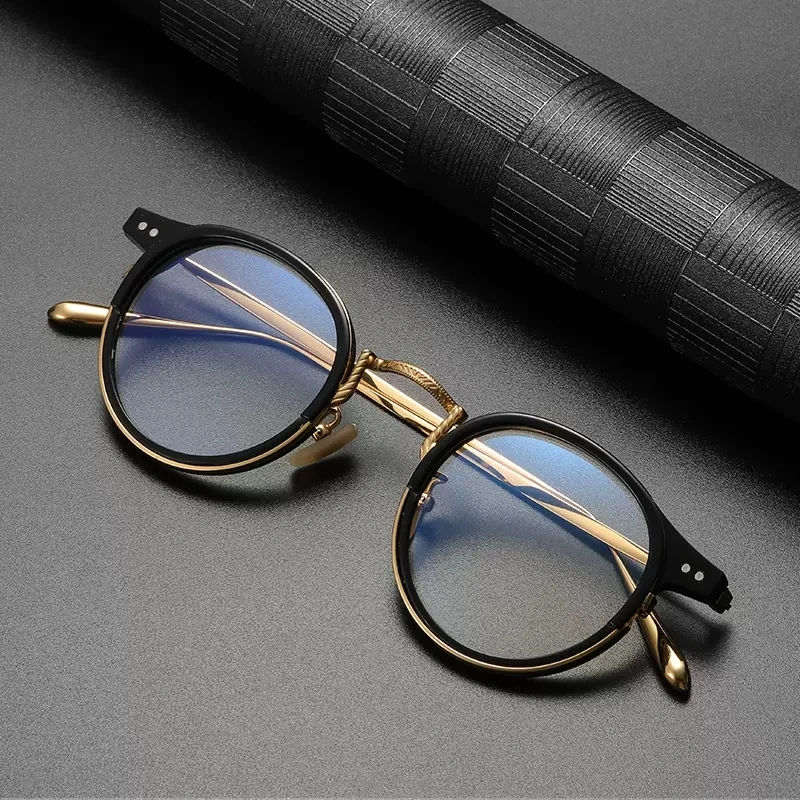 Titanium Round Glasses Men Retro Square Eyeglasses Frames Women Prescription Anti Blue Lens Reading Glasses Male 0 to +400 Clear