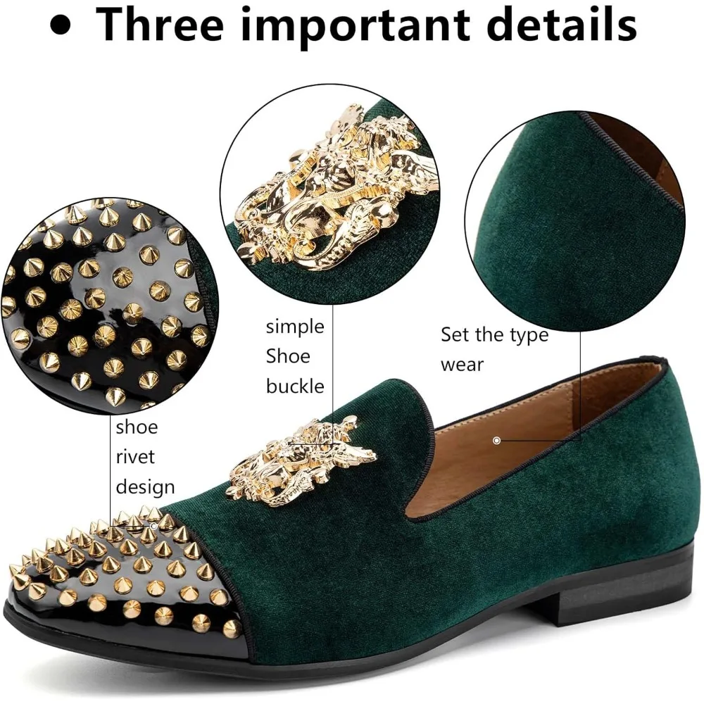 

2026 New Fashion Metal Rivets Toe Men Velvet Dress Shoes Italian Mens Dress Shoes Handmade Loafers Luxury Wedding Party Shoes