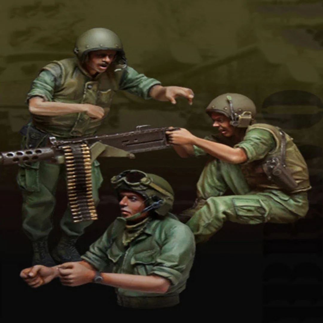 Resin Model Figure, 1/35 Scale Heavy Machine Gun Group Three People, GK, Unassembled and Unpainted Kit, 3D DIY Toy