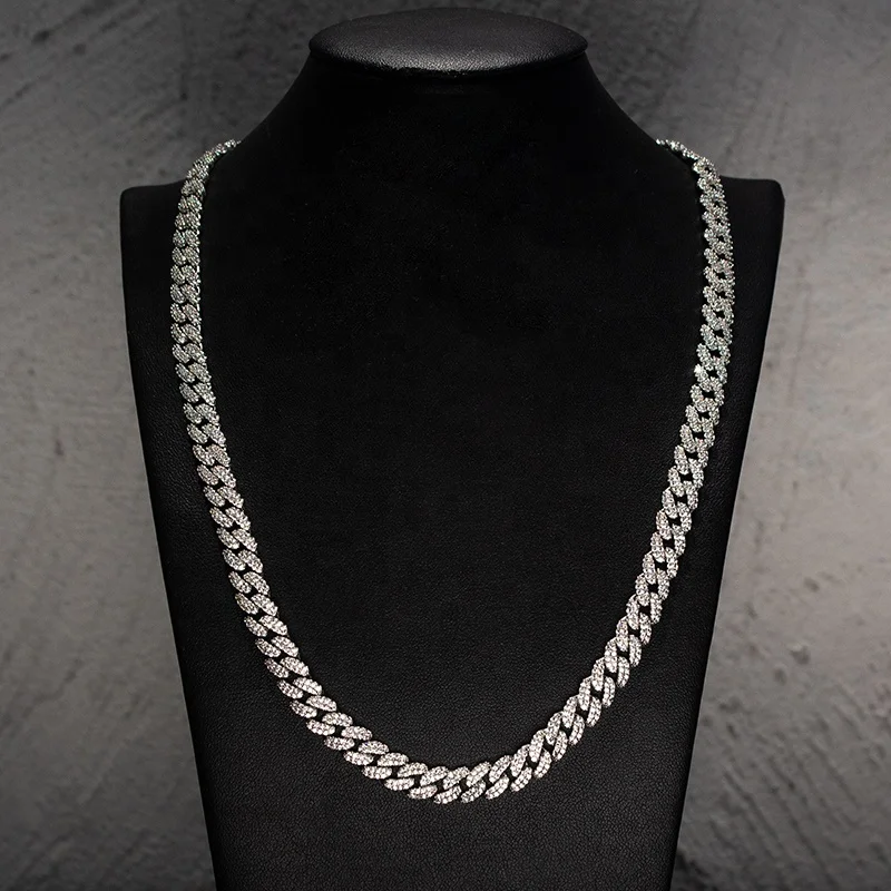 

Factory Sale VVS Mossanite Necklace Miami 2 Rows Sterling Silver 925 6mm Moissanite Cuban Link Chain