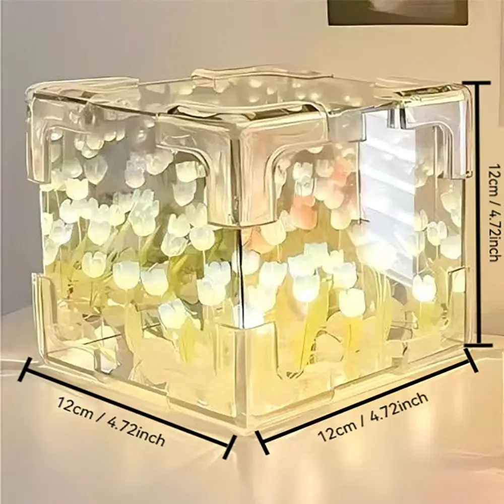 Creative Magic Cube Tulips Flower Table Lamp Acrylic Tulip Night Light 21 Flowers Mirror Birthday Gifts Excluding Gift Bags