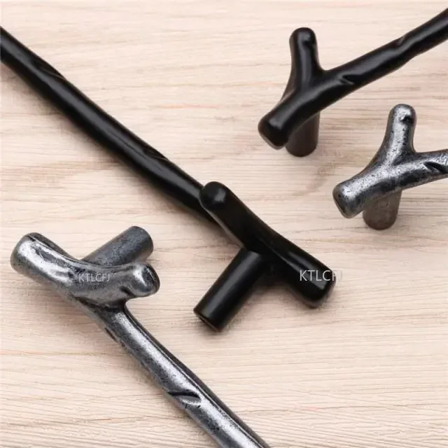 Nordic Rural Style Vintage Cupboard Cabinet Drawer Twig Pull Knob Matte Black Antique Silver Bronze