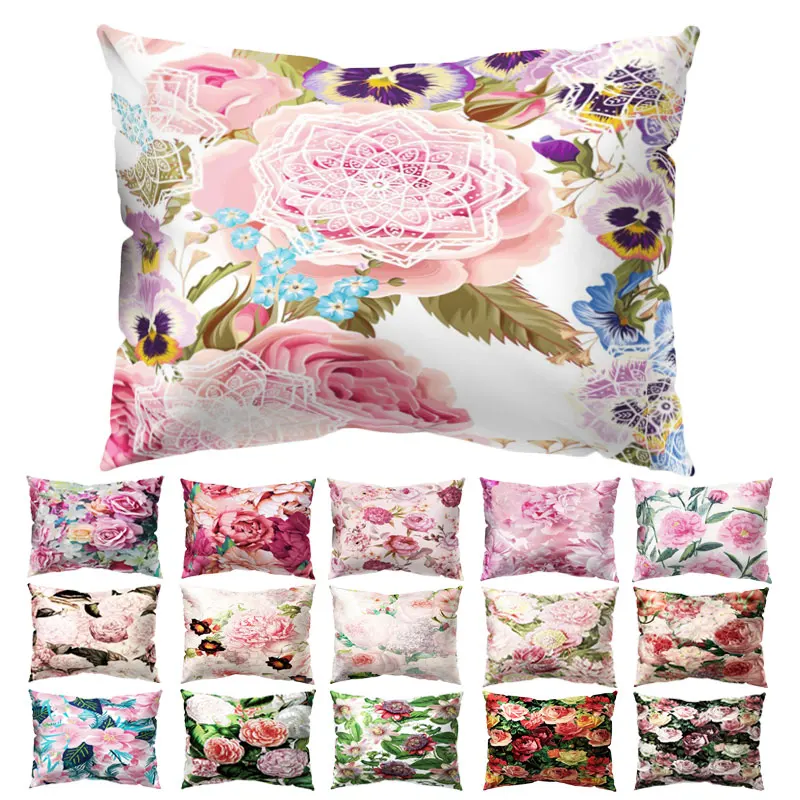 Nordic Pillow Case 30x50 Flowers Long Decorative Pillowcases for Bed Cushion Cover Home Decor Zipper Sofa Pink Pritned Plant