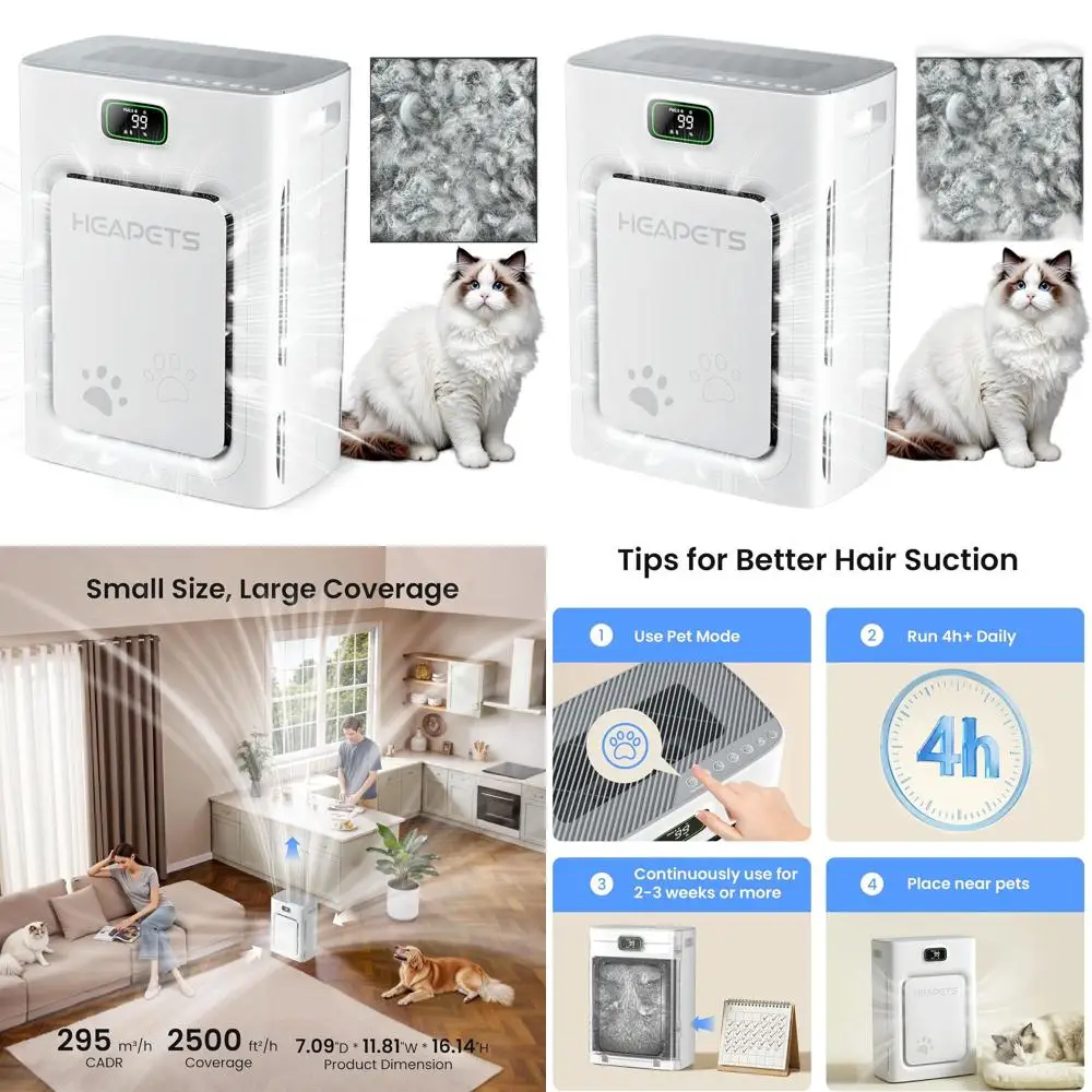 

Очиститель воздуха для больших помещений (2500 кв. футов) с двусторонним моющимся фильтром H13 HEPA для удаления шерсти животных, аллергенов, загрязняющих веществ, дыма, пыли, PM2.5