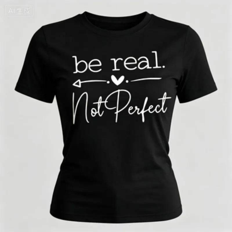 Modal Round Neck Tee Positive Motivational Quote Print Handwritten Font With Heart Arrow Decoration Casual Daily Female Short