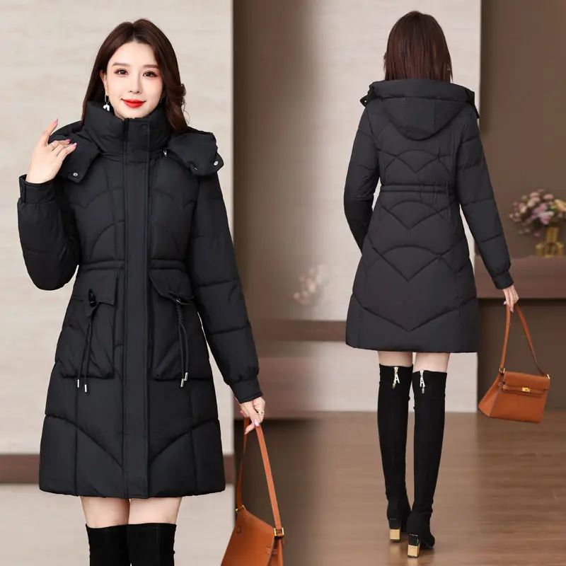 

Women Long Style Casual Down Jackets Parkas Winter New Slimming Hooded Oversize Fashion Middle Long Style Outerwear Parka