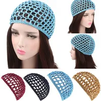 2024 New Women's Mesh Hair Net Crochet Cap Solid Color Leisure Sleeping Night Cover Turban Hat Popular Casual Beanie Wig Hats